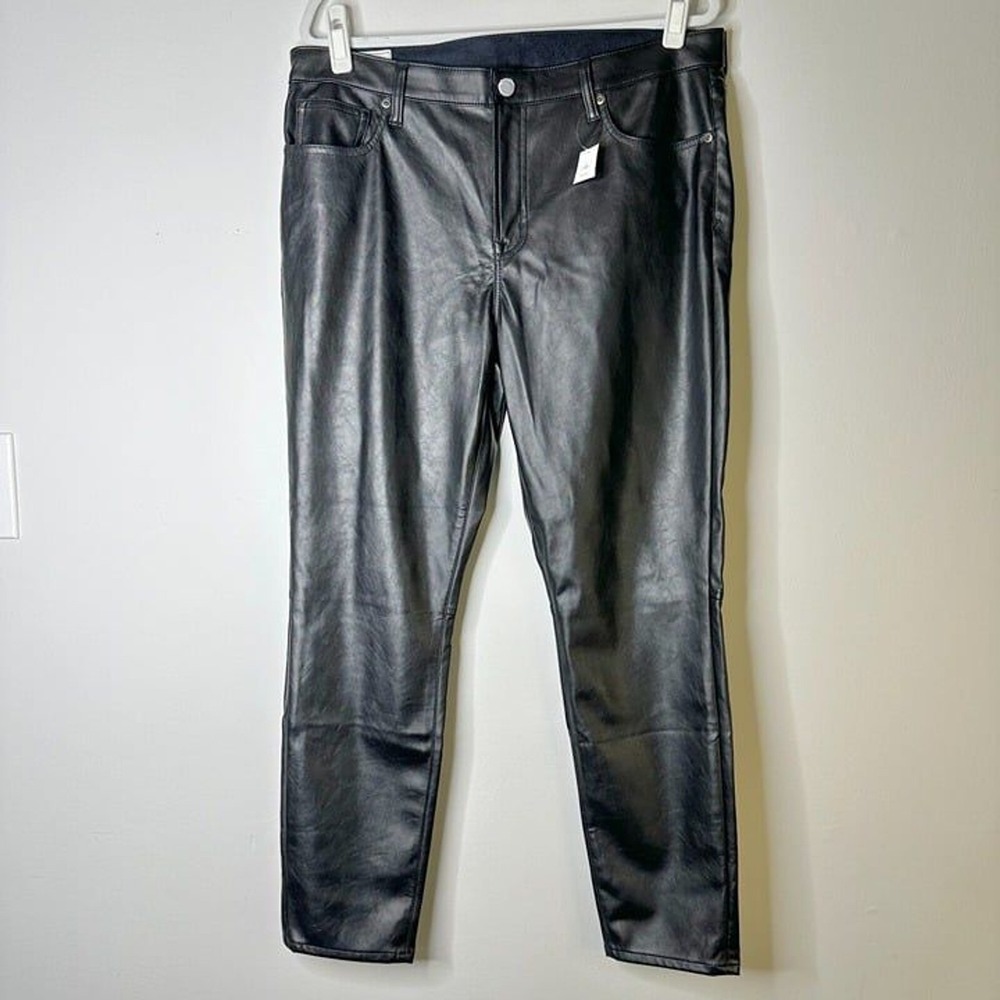 GAP Pants Women 32 / 14 R Black 5 Pocket Mid Rise Faux Leather True Skinny NWT